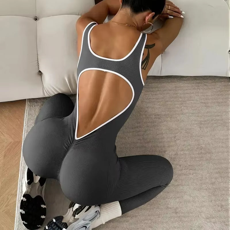 Jumpsuit for Women Workout Seamless Jumpsuits Yoga Ribbed One Piece Tank Tops Rompers Sleeveless Exercise Jumpsuits