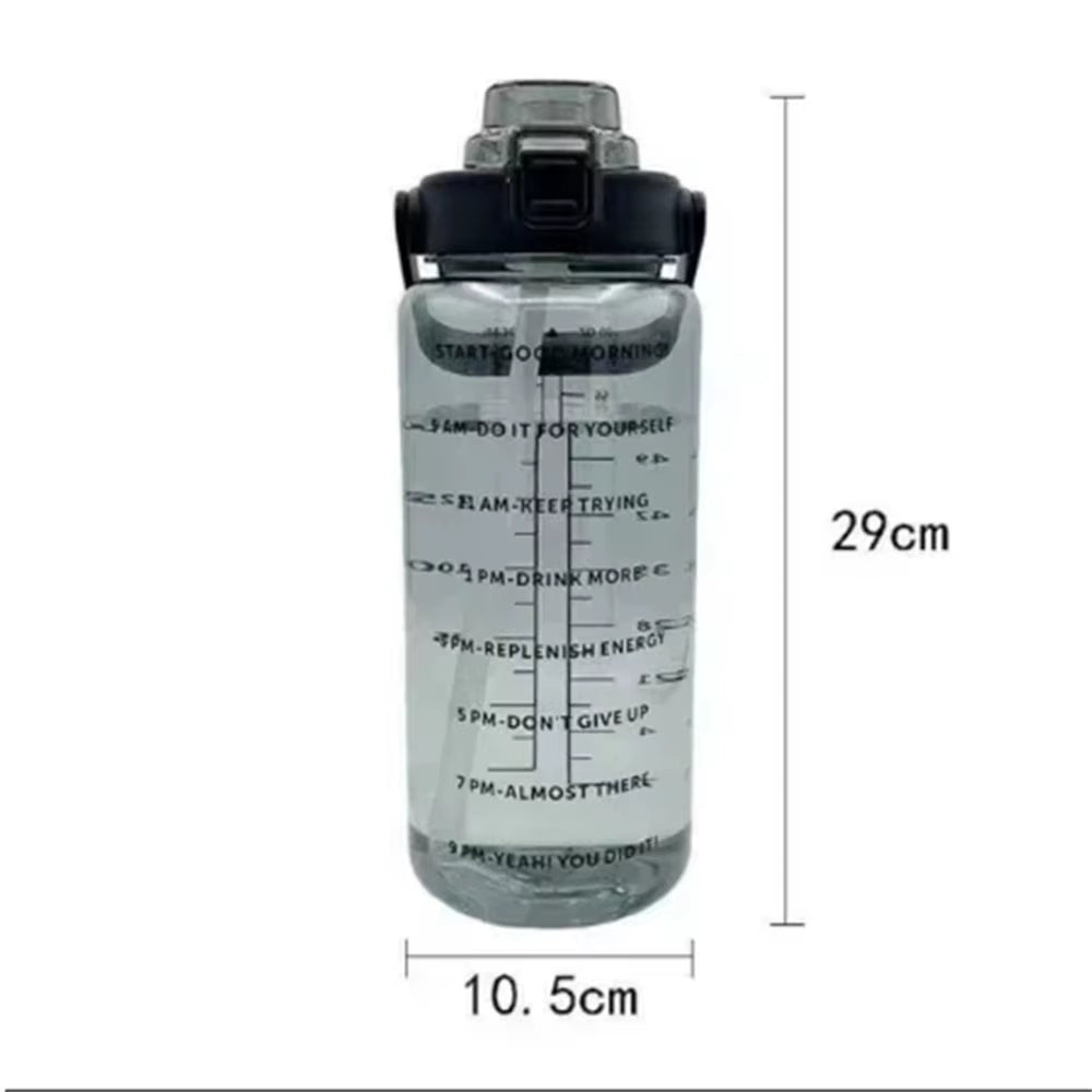 1Pc Portable 2L Water Bottle Large Capacity Plastic Straw Water Cup Drink Bottle with Time Marker for Outdoor Sports Fitness